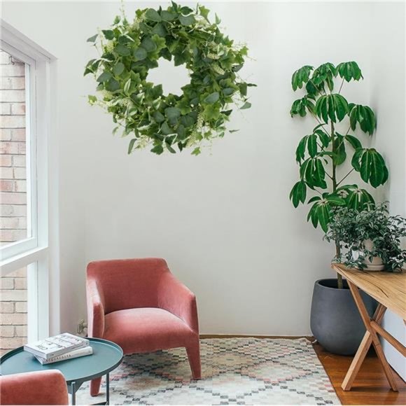 Artificial Green Eucalyptus Wreaths for Front Door Spring Summer Wreath - Picture 6 of 8